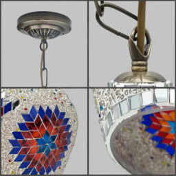 Handmade Moroccan Turkish Mosaic Glass Pendant Light Colorful Ceiling Fixture With Bulb - thumbnail 2