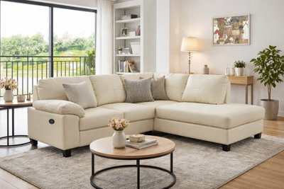 SC FURNITURE LIMITED Cream Leather Corner Sofa + Usb Charging Ports - Rhf - Brooklyn - image 1