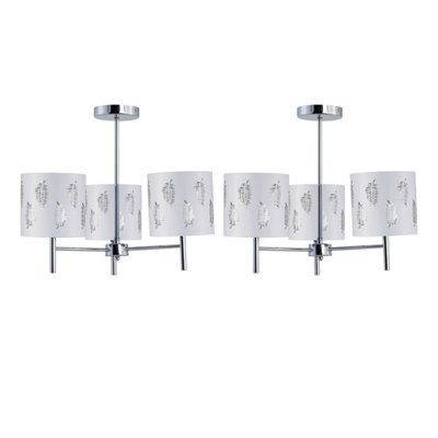 First Choice Lighting Set Of 2 Brea - Chrome 3 Light Fittings With White Fern Shades - image 1