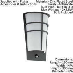 2 Pack Ip44 Outdoor Wall Light With Pir Sensor - Modern Anthracite Steel Design - thumbnail 2