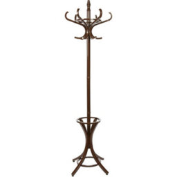 Keypak Wooden Hat & Coat Stand With Umbrella Holder 185Cm, 12 Hooks Freestanding Coat Rack, Rotating Top Tier, Walnut Effect