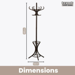 Keypak Wooden Hat & Coat Stand With Umbrella Holder 185Cm, 12 Hooks Freestanding Coat Rack, Rotating Top Tier, Walnut Effect - thumbnail 3