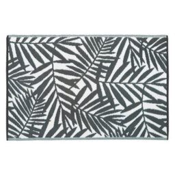 Jvl Lightweight Reversible Plastic Woven Outdoor Rug, 133X190Cm, Grey Leaves - thumbnail 1