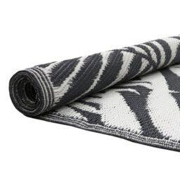 Jvl Lightweight Reversible Plastic Woven Outdoor Rug, 133X190Cm, Grey Leaves - thumbnail 7