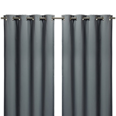 GoodHome Vestris Grey Plain Blackout & Thermal Eyelet Curtain (W)167Cm (L)228Cm, Pair - image 1