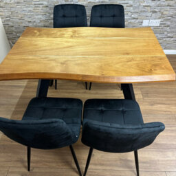 Doubs Dining Set With 4 Chairs 120Cm Natural Wood Dining Table Set With 4 Black Velvet Chairs - thumbnail 4