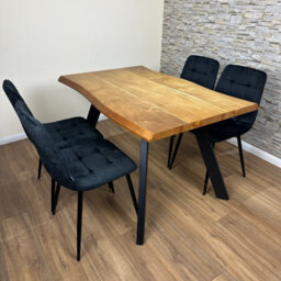Doubs Dining Set With 4 Chairs 120Cm Natural Wood Dining Table Set With 4 Black Velvet Chairs - thumbnail 2