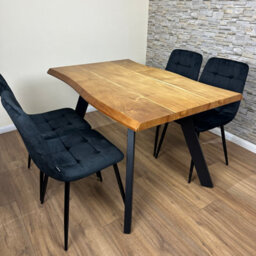 Doubs Dining Set With 4 Chairs 120Cm Natural Wood Dining Table Set With 4 Black Velvet Chairs - thumbnail 3