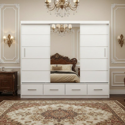 Florence 250 Large Sliding Wardrobe With Mirror Door Modern For Bedroom And Dining Room Storage White With Mirror - image 1