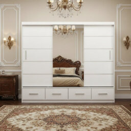 Florence 250 Large Sliding Wardrobe With Mirror Door Modern For Bedroom And Dining Room Storage White With Mirror - thumbnail 1