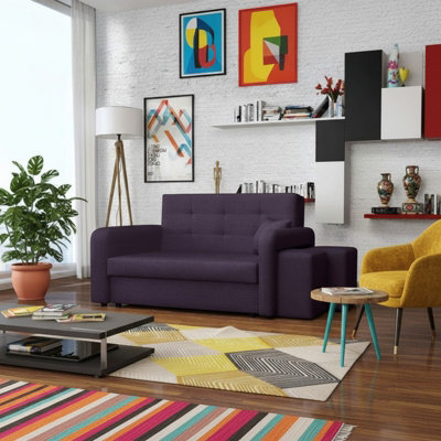 Viva Home Ii Sofa Bed With 2 Ottomans For Living Room Chipboard Polyurethane Foam Metal Legs 158Cm Wide Purple Right - image 1