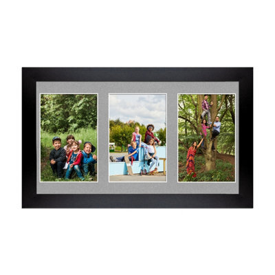 AK Frames 40X20Cm Matte Black Modern Multi Photo Frame With Silver Mount - Holds 3 Apertures (3X) 6X4 Photos - image 1