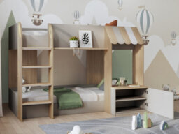 Babyfair Bunk Bed With Storage, Shop-Front Design, Built-In Shelves & Desk, Ladder, Neutral Finish - thumbnail 5