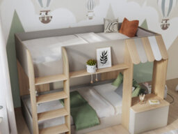 Babyfair Bunk Bed With Storage, Shop-Front Design, Built-In Shelves & Desk, Ladder, Neutral Finish - thumbnail 6