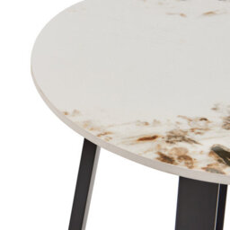 Wyld And Coco 45Cm Round Side Table - White Marble-Effect Ceramic Top With Black Iron Base - thumbnail 3