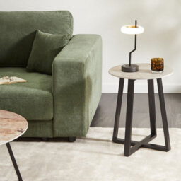 Wyld And Coco 45Cm Round Side Table - White Marble-Effect Ceramic Top With Black Iron Base - thumbnail 2