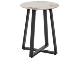 Wyld And Coco 45Cm Round Side Table - White Marble-Effect Ceramic Top With Black Iron Base - thumbnail 1