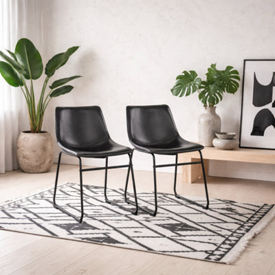 Wyld Haus Set Of 2 Bogense Black Faux Leather Dining Chairs With Cream Zigzag Stitching - image 1