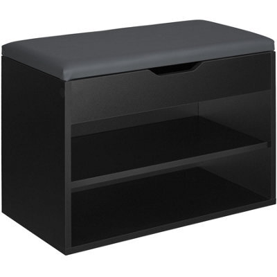 Tectake Shoe Rack Jasmina - Bench With Cushion, 2 Shelves For 6 Pairs Of Shoes, Hinged Lid - 60 Cm - Black - image 1