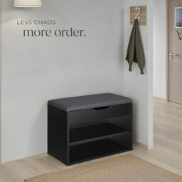Tectake Shoe Rack Jasmina - Bench With Cushion, 2 Shelves For 6 Pairs Of Shoes, Hinged Lid - 60 Cm - Black - thumbnail 7