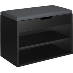 Tectake Shoe Rack Jasmina - Bench With Cushion, 2 Shelves For 6 Pairs Of Shoes, Hinged Lid - 60 Cm - Black - thumbnail 1