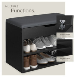 Tectake Shoe Rack Jasmina - Bench With Cushion, 2 Shelves For 6 Pairs Of Shoes, Hinged Lid - 60 Cm - Black - thumbnail 4