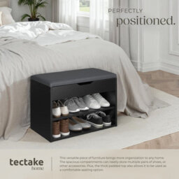 Tectake Shoe Rack Jasmina - Bench With Cushion, 2 Shelves For 6 Pairs Of Shoes, Hinged Lid - 60 Cm - Black - thumbnail 5