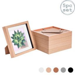 "Nicola Spring 8 X 8"" Photo Frames - Light Wood/white Mount - 3D Picture Frame Box Portrait Display Case (22.5 X 22.5Cm) Set Of 5" - thumbnail 1