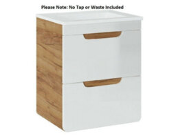 Impact Furniture Vanity Unit With Basin 500mm Bathroom Sink Cabinet With Drawers Wall Hung White Gloss Oak Compact Narrow Slim Aruba - thumbnail 3