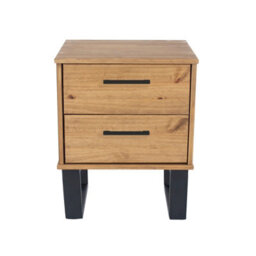 Core Products Texas 2 Drawer Bedside Cabinet - Antique Wax With Black Metal Skid Legs, H57.0Cm X W45.0Cm X D39.5 - thumbnail 1