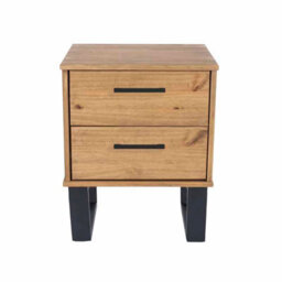 Core Products Texas 2 Drawer Bedside Cabinet - Antique Wax With Black Metal Skid Legs, H57.0Cm X W45.0Cm X D39.5 - thumbnail 2
