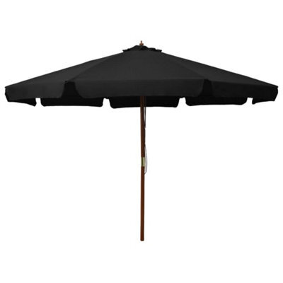 Berkfield Outdoor Parasol With Wooden Pole 330 Cm Black - image 1