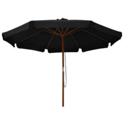 Berkfield Outdoor Parasol With Wooden Pole 330 Cm Black - thumbnail 2