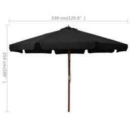 Berkfield Outdoor Parasol With Wooden Pole 330 Cm Black - thumbnail 5