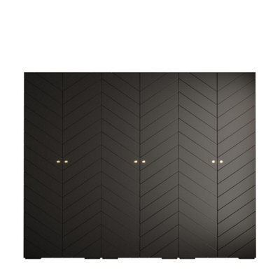 Arte Manhattan Iv Modern Black Spacious Hinged Door Wardrobe W3000mm H2370mm D470mm - 6 Doors, 30 Shelves - image 1