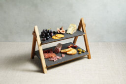 Artesà Artesa 2-Tiered Round Frame Food Display Serving Stand With Slate Platters Base - thumbnail 2