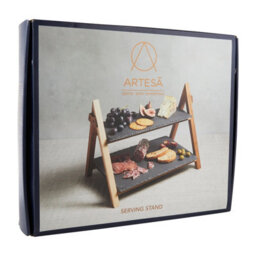 Artesà Artesa 2-Tiered Round Frame Food Display Serving Stand With Slate Platters Base - thumbnail 3
