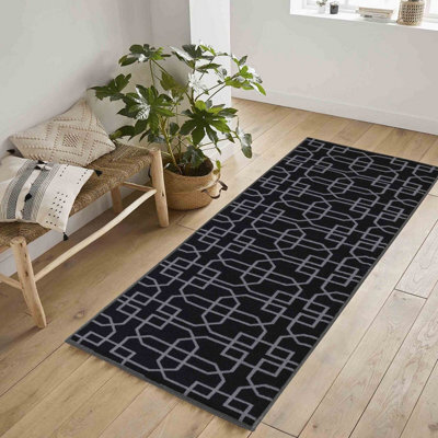 Machine Washable Cubed Trellis Design Anti Slip Doormats Black 80X300 Cm - image 1