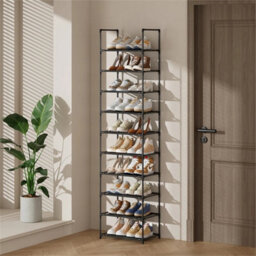 10 Tiers-43X28X175Cm Metal Narrow Shoe Rack Shoe Shelf Vertical Tall Slim Footwear Storage Organizer - thumbnail 6