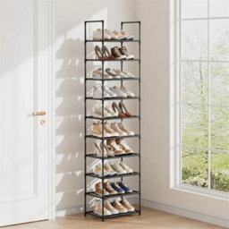10 Tiers-43X28X175Cm Metal Narrow Shoe Rack Shoe Shelf Vertical Tall Slim Footwear Storage Organizer - thumbnail 5