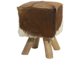 Beliani Square Footstool In White Lambskin Leather With Teak Legs - thumbnail 1