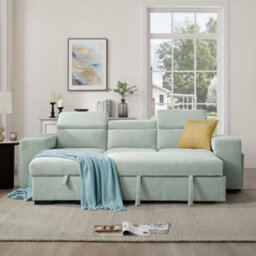 Home Detail Azalea Sofa With Chaise And Pull-Out Sofa Bed, Mint Green Cord - thumbnail 3