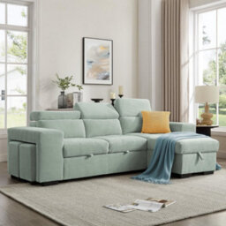 Home Detail Azalea Sofa With Chaise And Pull-Out Sofa Bed, Mint Green Cord - thumbnail 2