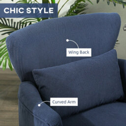 Blue Upholstered Armchair With Rubber Wood Legs For Living Room - thumbnail 4