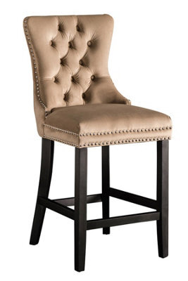 My Furniture Antoinette Bar Stool Taupe - Deep Buttoned Velvet, Ash Legs, Chrome Tacks. - image 1