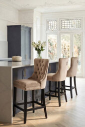 My Furniture Antoinette Bar Stool Taupe - Deep Buttoned Velvet, Ash Legs, Chrome Tacks. - thumbnail 2