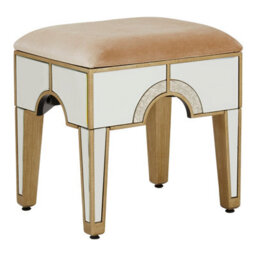 Orsina Art Deco Stool With Mirrored Panels,champagne Upholstered Bar Stool,luxe Counter Seat Stool,decorative Seat - thumbnail 3