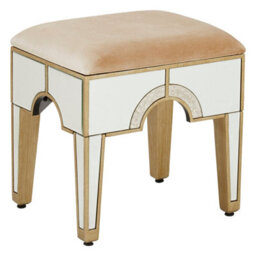 Orsina Art Deco Stool With Mirrored Panels,champagne Upholstered Bar Stool,luxe Counter Seat Stool,decorative Seat - thumbnail 4