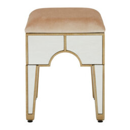 Orsina Art Deco Stool With Mirrored Panels,champagne Upholstered Bar Stool,luxe Counter Seat Stool,decorative Seat - thumbnail 5