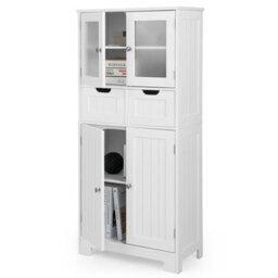 Gainoom Bathroom White Storage Cabinet Tall Freestanding Floor Wood Cabinet Storage Organizer - thumbnail 6